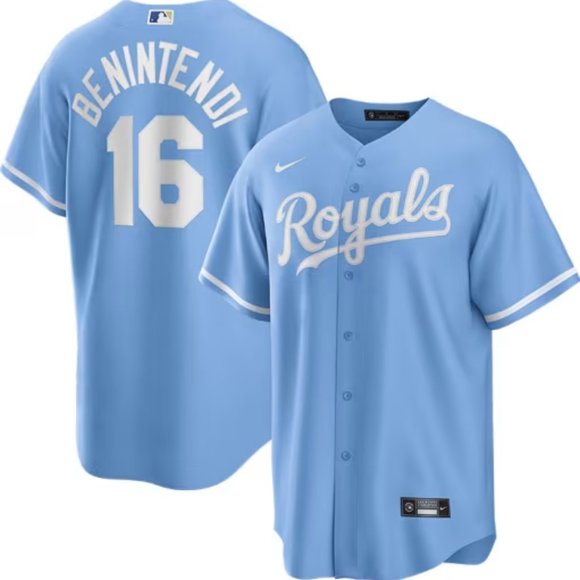 Men's Kansas City Royals Andrew Benintendi Light Blue MLB Cool Base Nike Jersey - Picture 1 of 6